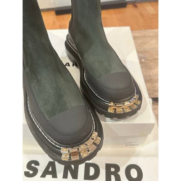 NEW Sandro Liam Chelsea Boot Green Leather Size 37 - Picture 10 of 10